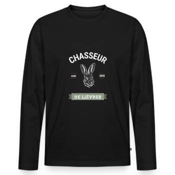 Chasseur de lièvres humour chasse drôles - T-shirt manches longues Premium bio Homme - noir - Devant - Nico (187cm)