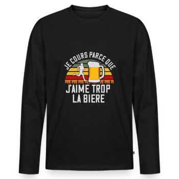 Je cours parce que j'aime trop la bière - T-shirt manches longues Premium bio Homme - noir - Devant - Nico (187cm)