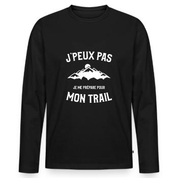Je peux pas je me prépare pour mon trail - T-shirt manches longues Premium bio Homme - noir - Devant - Nico (187cm)