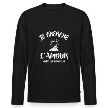 Je cherche l'amour avec un grand A | célibataire - T-shirt manches longues Premium bio Homme - noir - Devant - Nico (187cm)