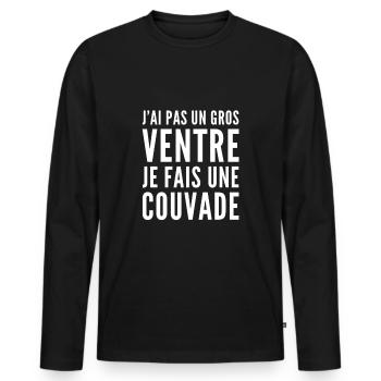 J'ai pas un gros ventre je fais une couvade humour - T-shirt manches longues Premium bio Homme - noir - Devant - Nico (187cm)