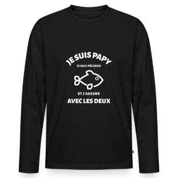 Papy pêcheur humour anniversaire pêche drôles - T-shirt manches longues Premium bio Homme - noir - Devant - Nico (187cm)