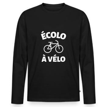 Écolo à vélo | Cadeau humour écologie - T-shirt manches longues Premium bio Homme - noir - Devant - Nico (187cm)