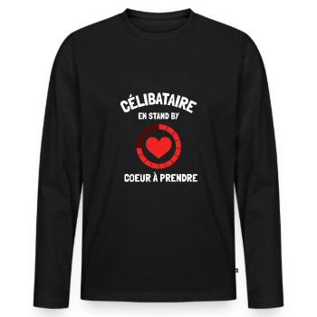 Célibataire en stand by humour drôles anniversaire - T-shirt manches longues Premium bio Homme - noir - Devant - Nico (187cm)
