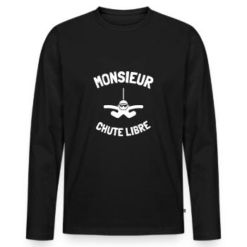 Mister free fall parachute humor skydiving - Men's Premium Organic Long Sleeve Shirt - black - Front - Nico (187cm)