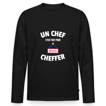 Un chef c'est fait pour cheffer humour boss patron - T-shirt manches longues Premium bio Homme - noir - Devant - Nico (187cm)