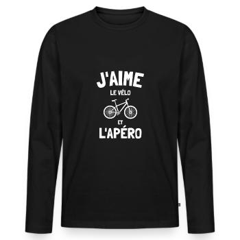 J'aime le vélo et l'apéro humour cycliste apéritif - T-shirt manches longues Premium bio Homme - noir - Devant - Nico (187cm)