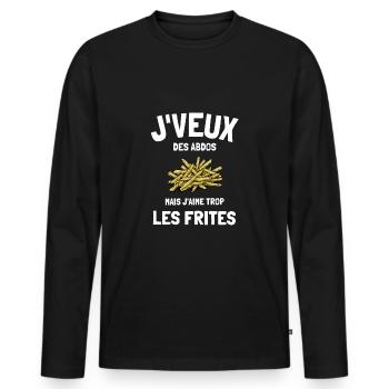 Je veux des abdos mais j'aime les frites humour - T-shirt manches longues Premium bio Homme - noir - Devant - Nico (187cm)