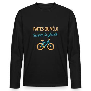 Faites du vélo sauvez la planète humour écologie - T-shirt manches longues Premium bio Homme - noir - Devant - Nico (187cm)