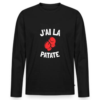 J'ai la patate humour boxe anniversaire sport - T-shirt manches longues Premium bio Homme - noir - Devant - Nico (187cm)