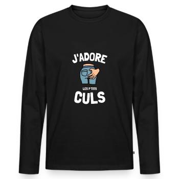 J'adore les ptits culs humour fesses blague drague - T-shirt manches longues Premium bio Homme - noir - Devant - Nico (187cm)