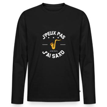 Je peux pas j'ai saxo humour musique jazz drôles - T-shirt manches longues Premium bio Homme - noir - Devant - Nico (187cm)