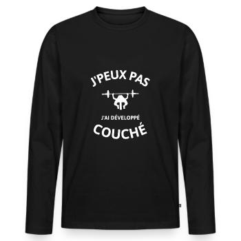 Je peux pas développé couché musculation humour - T-shirt manches longues Premium bio Homme - noir - Devant - Nico (187cm)