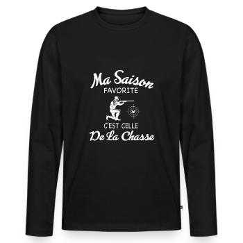 Ma saison favorite c'est celle de la chasse humour - T-shirt manches longues Premium bio Homme - noir - Devant - Nico (187cm)