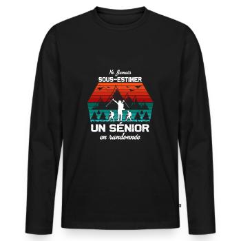 Ne jamais sous-estimer sénior randonnée humour - T-shirt manches longues Premium bio Homme - noir - Devant - Nico (187cm)