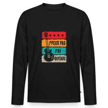 Je peux pas j'ai guitare humour musique drôles - T-shirt manches longues Premium bio Homme - noir - Devant - Nico (187cm)