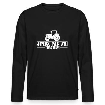 Je peux pas j'ai tracteur humour drôles - T-shirt manches longues Premium bio Homme - noir - Devant - Nico (187cm)