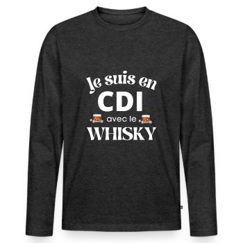 Je suis en CDI avec le whisky humour alcool apéro - T-shirt manches longues Premium bio Homme - anthracite chiné - Devant - Nico (187cm)