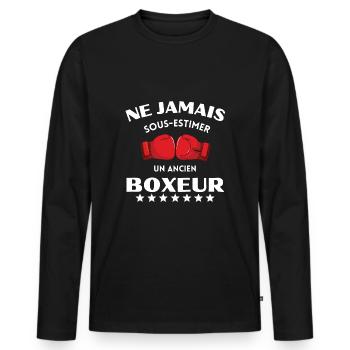 Jamais sous-estimer un ancien boxeur humour sport - T-shirt manches longues Premium bio Homme - noir - Devant - Nico (187cm)