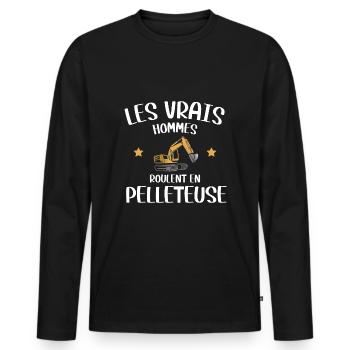 Les vrais hommes roulent pelleteuse chantier drôle - T-shirt manches longues Premium bio Homme - noir - Devant - Nico (187cm)