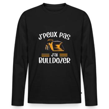Je peux pas j'ai bulldozer humour chantier BTP - T-shirt manches longues Premium bio Homme - noir - Devant - Nico (187cm)