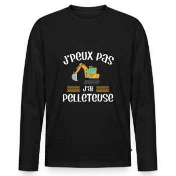 Je peux pas j'ai pelleteuse humour chantier engin - T-shirt manches longues Premium bio Homme - noir - Devant - Nico (187cm)