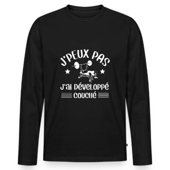 Je peux pas développé couché humour sport muscu - T-shirt manches longues Premium bio Homme - noir - Devant - Nico (187cm)