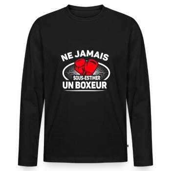 Ne jamais sous-estimer un boxeur humour sport boxe - T-shirt manches longues Premium bio Homme - noir - Devant - Nico (187cm)