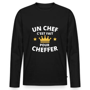 Un chef c'est fait pour cheffer humour roi - T-shirt manches longues Premium bio Homme - noir - Devant - Nico (187cm)
