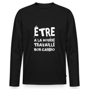 Être à la bourre travaille mon cardio sport humour - T-shirt manches longues Premium bio Homme - noir - Devant - Nico (187cm)