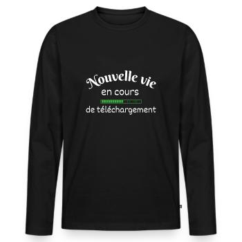 Nouvelle vie en cours de téléchargement humour - T-shirt manches longues Premium bio Homme - noir - Devant - Nico (187cm)