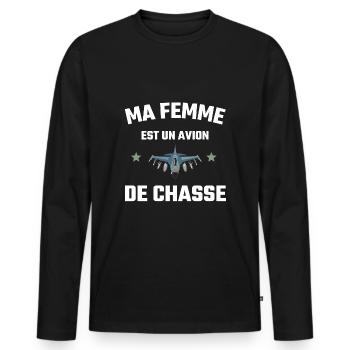 Ma femme est un avion de chasse humour couple - T-shirt manches longues Premium bio Homme - noir - Devant - Nico (187cm)