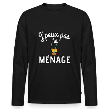 Je peux pas j'ai ménage humour drôles - T-shirt manches longues Premium bio Homme - noir - Devant - Nico (187cm)