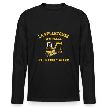 La pelleteuse m'appelle chantier travaux public - T-shirt manches longues Premium bio Homme - noir - Devant - Nico (187cm)