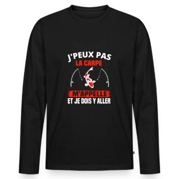 Je peux pas la carpe cadeau carpiste pêche humour - T-shirt manches longues Premium bio Homme - noir - Devant - Nico (187cm)