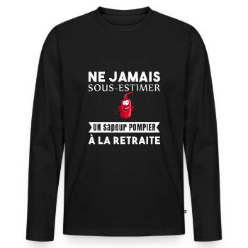 Jamais sous-estimer sapeur pompier à la retraite - T-shirt manches longues Premium bio Homme - noir - Devant - Nico (187cm)