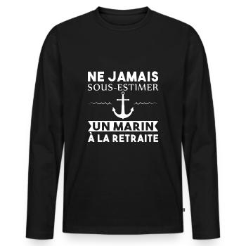 Jamais sous-estimer un marin à la retraite pêche - T-shirt manches longues Premium bio Homme - noir - Devant - Nico (187cm)
