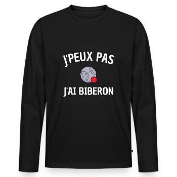 Je peux pas j'ai biberon boule de pétanque humour - T-shirt manches longues Premium bio Homme - noir - Devant - Nico (187cm)