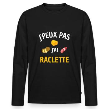 Je peux pas raclette humour fromage charcuterie - T-shirt manches longues Premium bio Homme - noir - Devant - Nico (187cm)