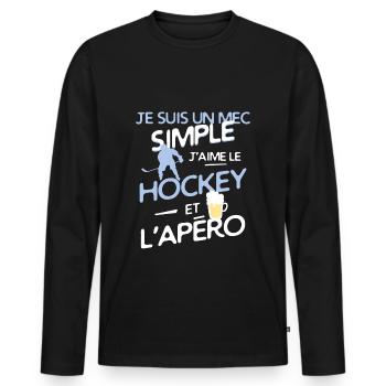 Hockey sur glace - un mec simple - T-shirt manches longues Premium bio Homme - noir - Devant - Nico (187cm)