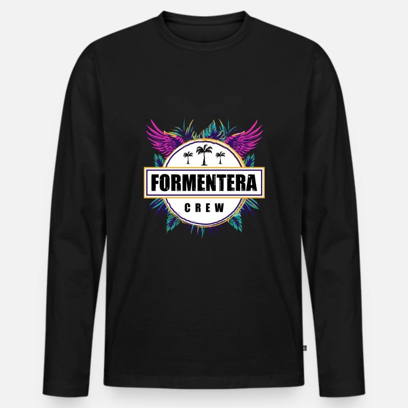 Formentera Crew Tropisch - Männer Premium Bio Langarmshirt - Schwarz