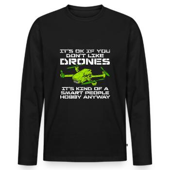 Pilote de drone passe-temps intelligent dicton - T-shirt manches longues Premium bio Homme - noir - Devant - Nico (187cm)
