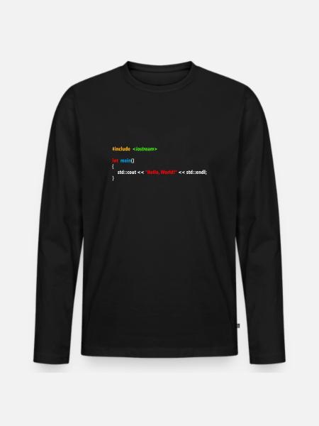 Hello World Code - T-shirt manches longues Premium bio Homme - noir