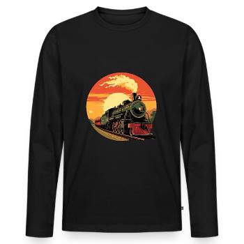 Zug - Eisenbahndesign - Männer Premium Bio Langarmshirt - Schwarz - Vorne - Nico (187cm)