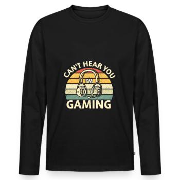 Je ne t'entends pas, je joue - T-shirt manches longues Premium bio Homme - noir - Devant - Nico (187cm)