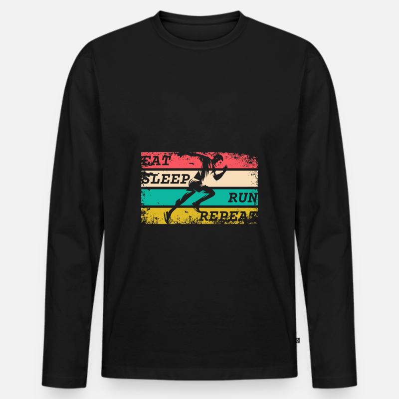 EAT SLEEP RUN REPEAT - Männer Premium Bio Langarmshirt - Schwarz