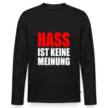 hass ist keine meinung - Männer Premium Bio Langarmshirt - Schwarz - Vorne - Nico (187cm)