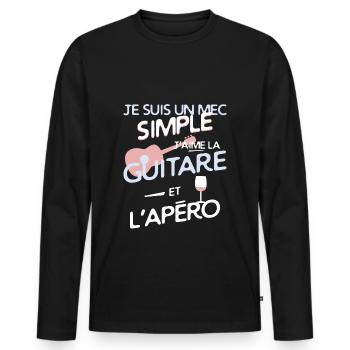 Guitariste - un mec simple - T-shirt manches longues Premium bio Homme - noir - Devant - Nico (187cm)