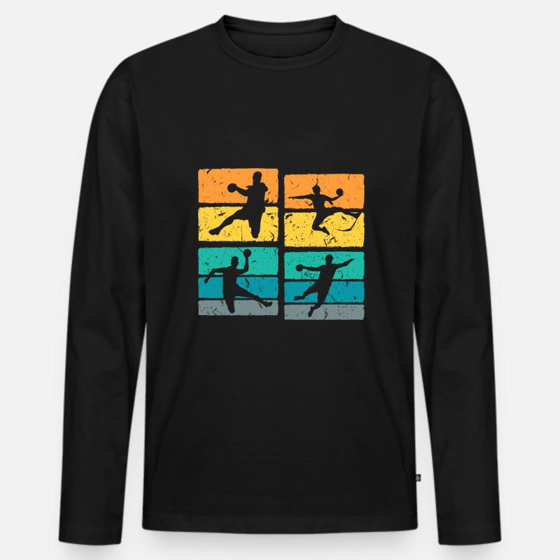 Retro Handball - Männer Premium Bio Langarmshirt - Schwarz