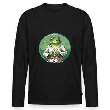 Karaté Grenouille - Frog Design - T-shirt manches longues Premium bio Homme - noir - Devant - Nico (187cm)
